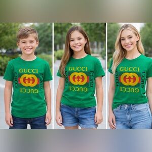Gucci Kids Green Tee with Iconic Logo size 10 or XS Woman Authentic